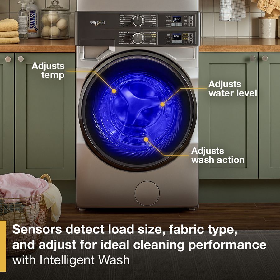 Smart ENERGY STAR® Front Load Laundry Tower with UV Clean Technology & FreshFlowTM Vent System 4.5 cu. ft. Washer & 7.4 cu. ft. Electric Dryer WEF5727TR