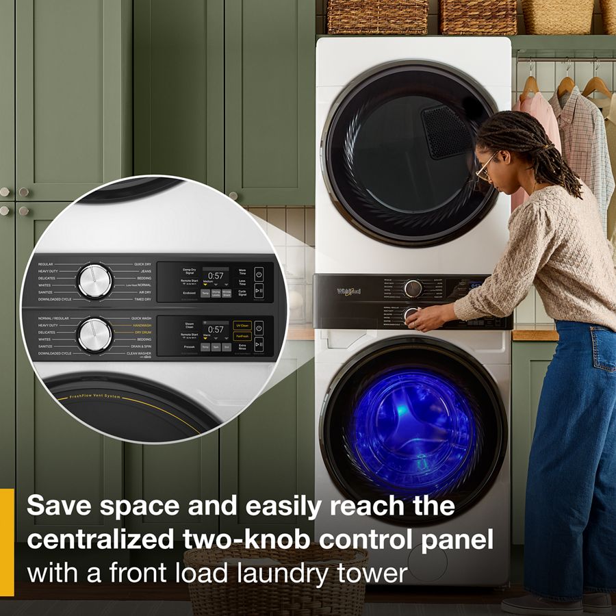 4.5 Cu. Ft. Smart Energy Star® Front Load Washer & 7.4 Cu. Ft. Electric Dryer Laundry Tower With Freshflowtm Vent System & Uv Clean Technology WEF5727TW