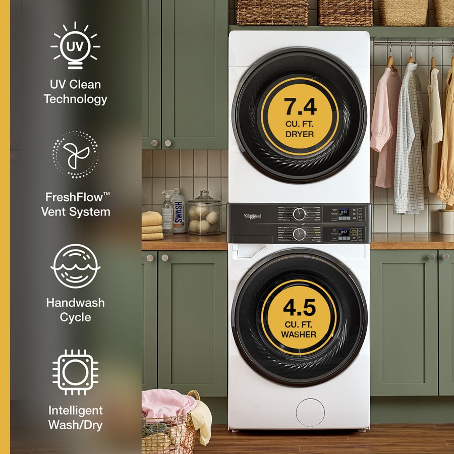 4.5 Cu. Ft. Smart Energy Star® Front Load Washer & 7.4 Cu. Ft. Electric Dryer Laundry Tower With Freshflowtm Vent System & Uv Clean Technology WEF5727TW