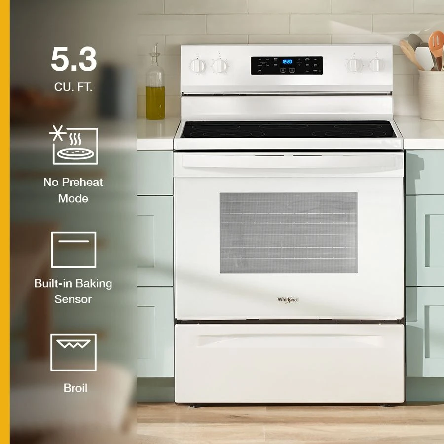 30-inch Electric Range with No Preheat Mode and Steam Clean WFES3330RW