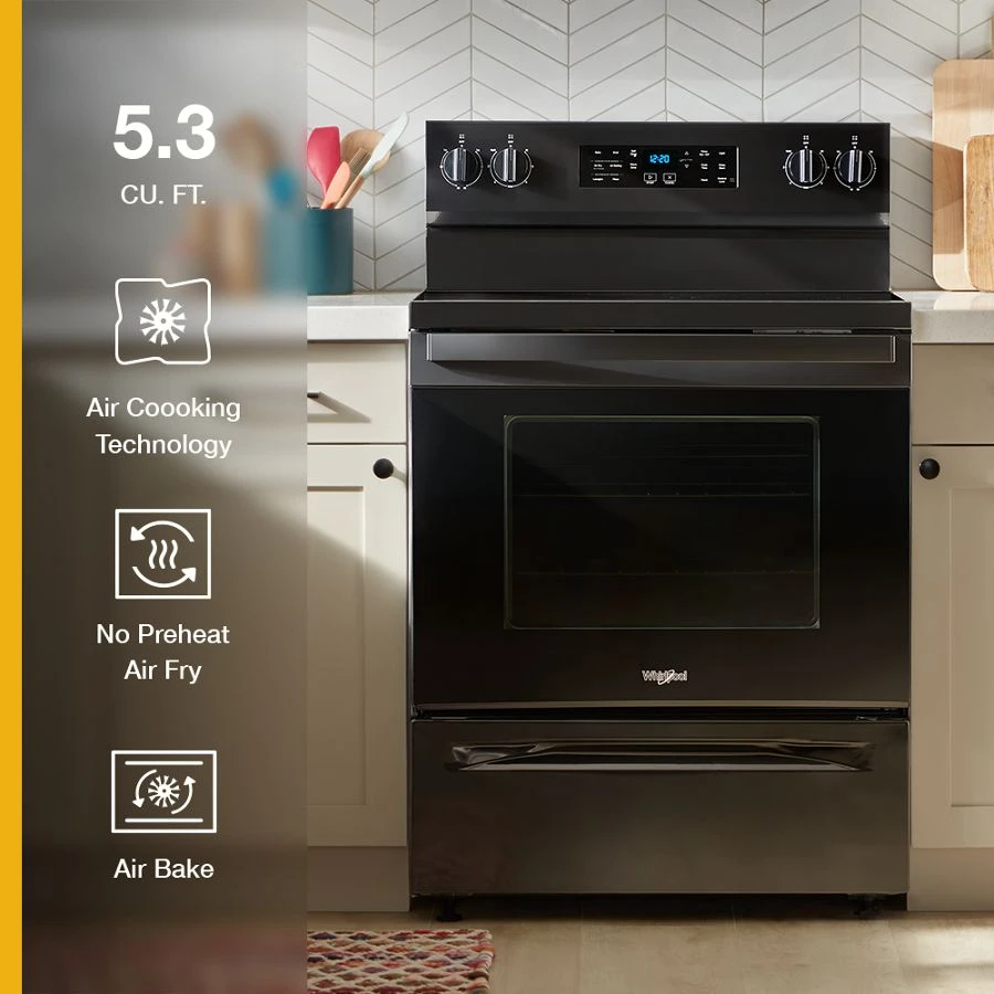 30-inch Energy Star Electric Range with Air Cooking Technology, No Preheat Air Fry and Air Baking and Self Clean WFES5030RB