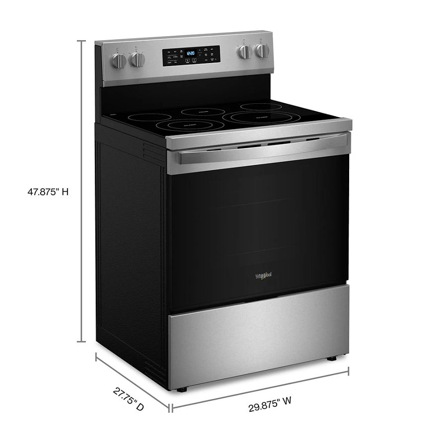 30-inch Energy Star Electric Range with Air Cooking Technology, No Preheat Air Fry and Air Baking and Self Clean WFES5030RS