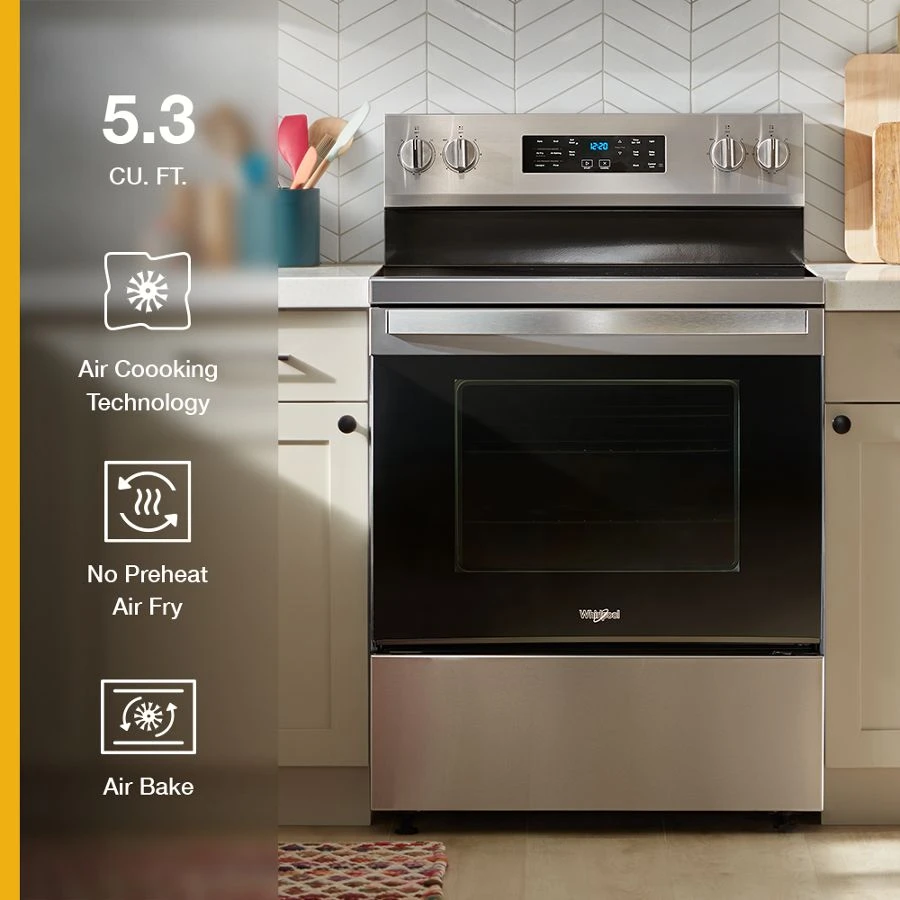 30-inch Energy Star Electric Range with Air Cooking Technology, No Preheat Air Fry and Air Baking and Self Clean WFES5030RZ