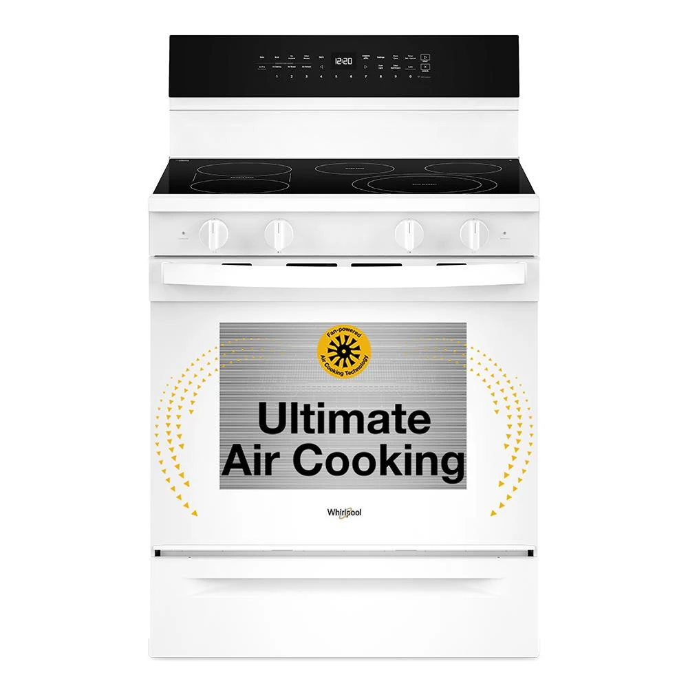 30-inch Electric Smart Range with Air Cooking Technology, No Preheat Air Fry, High Speed Preheat Oven, WipeClean™ Coating, and Steam/Self Clean WFES7530RW
