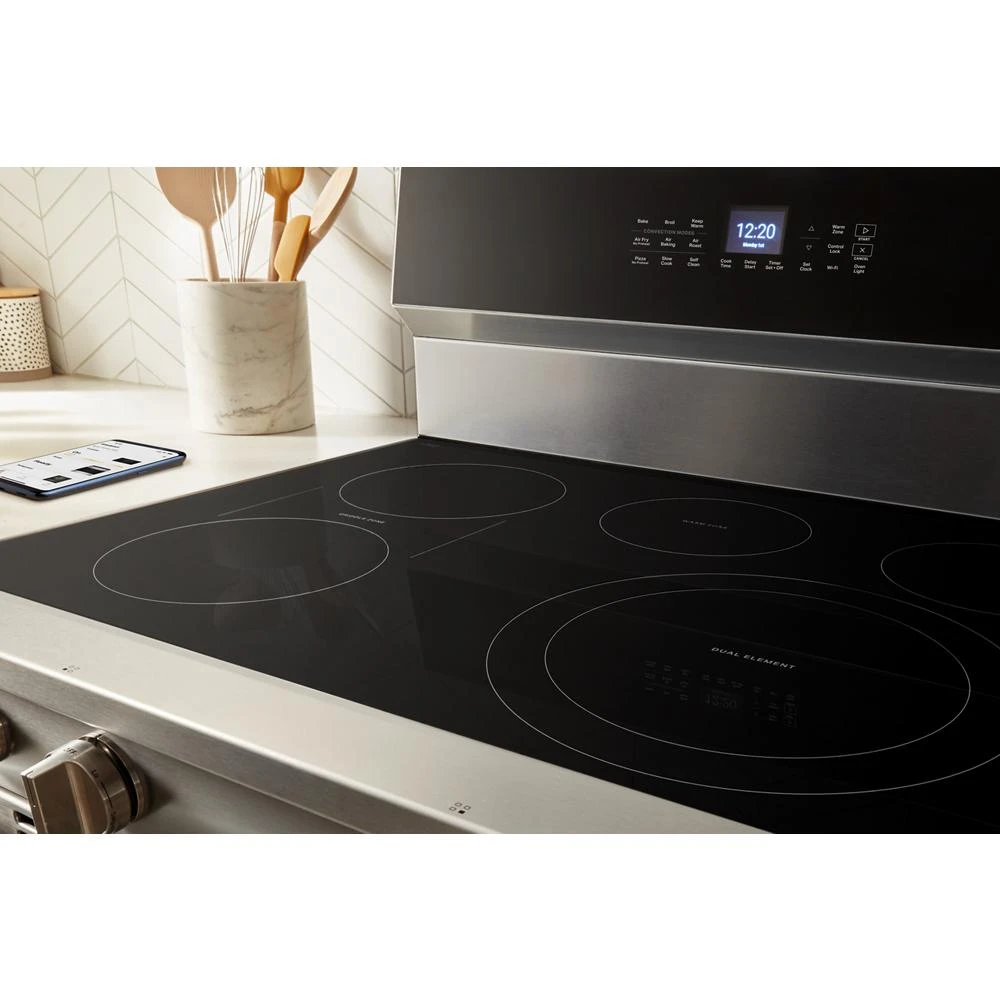 30-inch Electric Smart Range with Air Cooking Technology, No Preheat Air Fry, High Speed Preheat Oven, WipeClean™ Coating, and Steam/Self Clean WFES7530RW