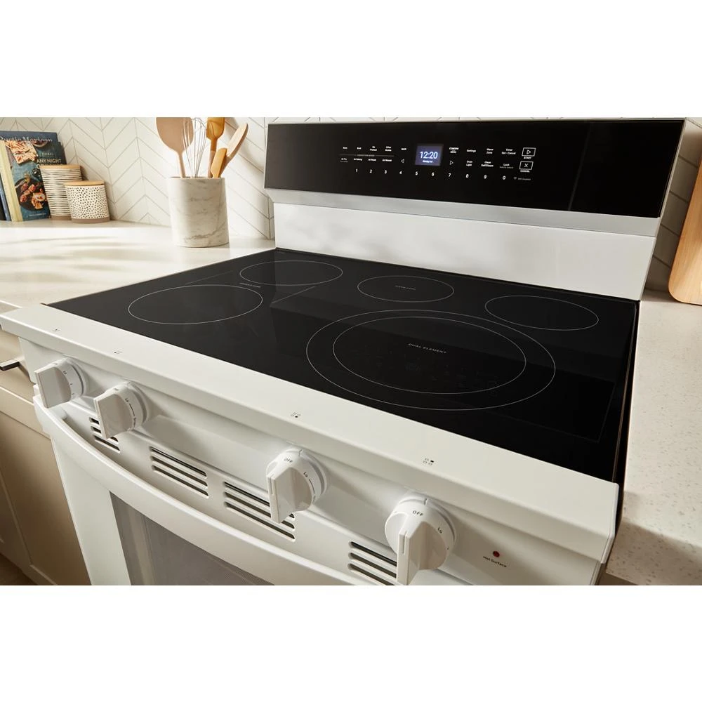 30-inch Electric Smart Range with Air Cooking Technology, No Preheat Air Fry, High Speed Preheat Oven, WipeClean™ Coating, and Steam/Self Clean WFES7530RW