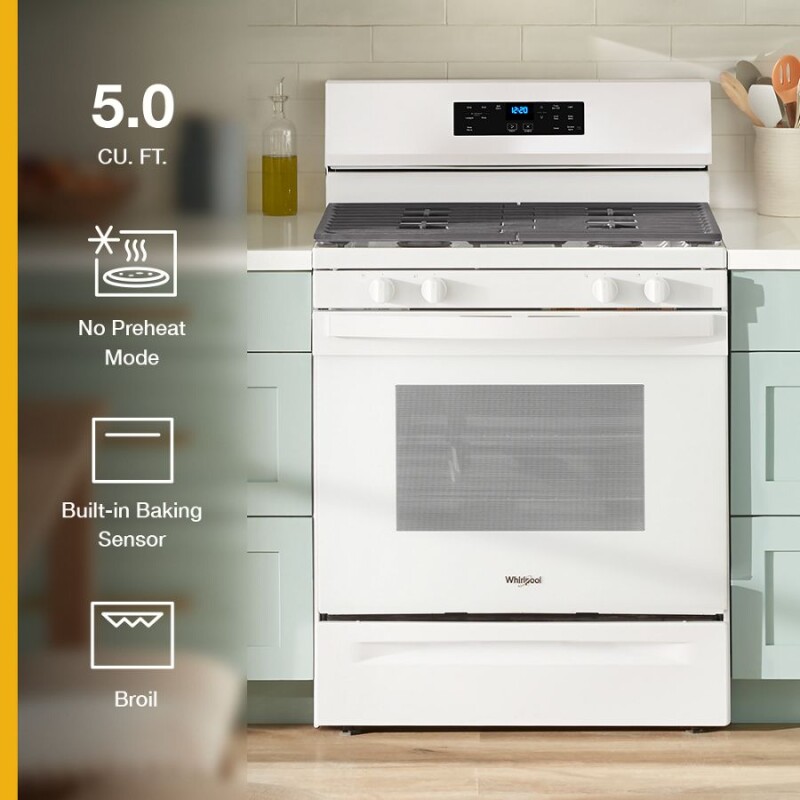 Whirlpool 30-inch Self Clean Gas Range with No Preheat Mode White WFGS3530RW Picture 1