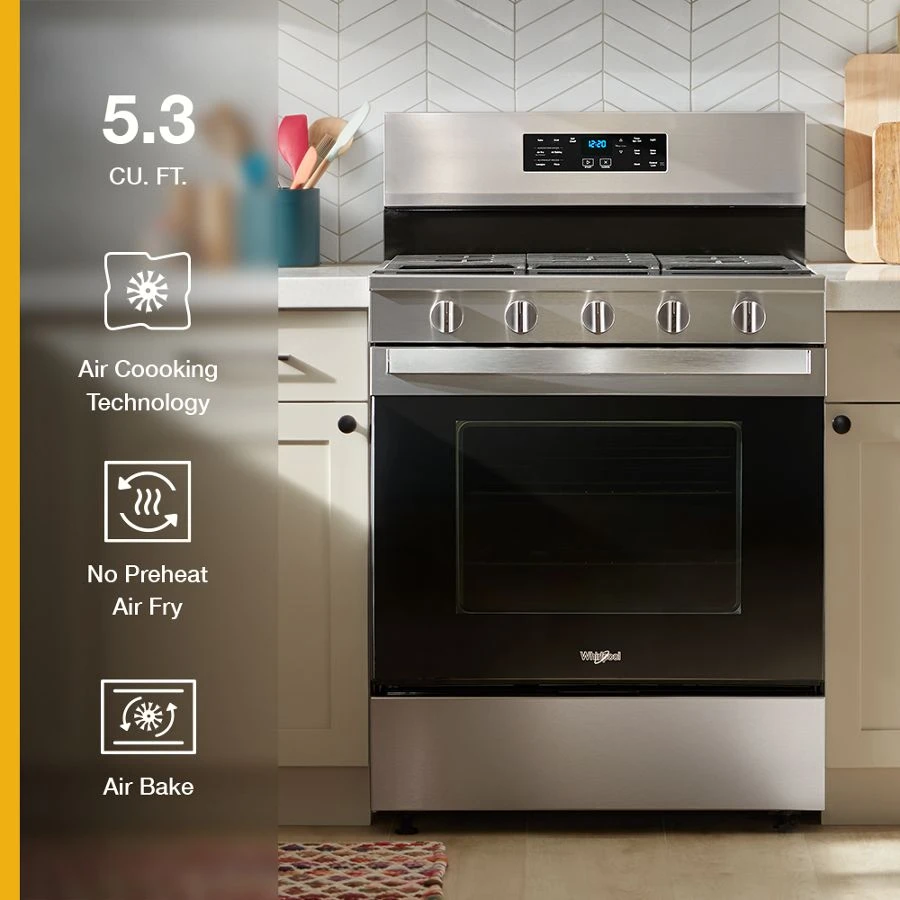 30-inch Gas Range with Air Cooking Technology, No Preheat Air Fry and Air Baking and Self Clean WFGS5030RS