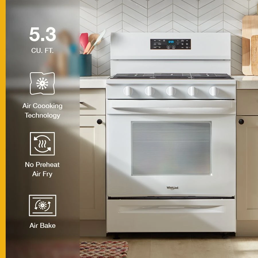 30-inch Gas Range with Air Cooking Technology, No Preheat Air Fry and Air Baking and Self Clean WFGS5030RW