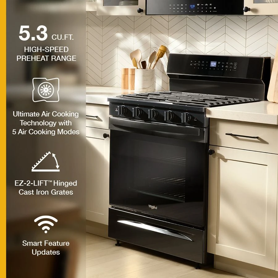 30-inch Smart Gas Range with Air Cooking Technology, No Preheat Air Fry, Steam/Self Clean and High Speed Preheat WFGS7530RB