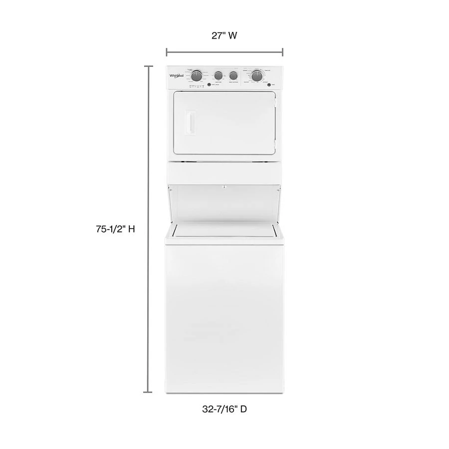 3.5 cu.ft Long Vent Gas Stacked Laundry Center 9 Wash cycles and Wrinkle Shield™ WGTLV27HW