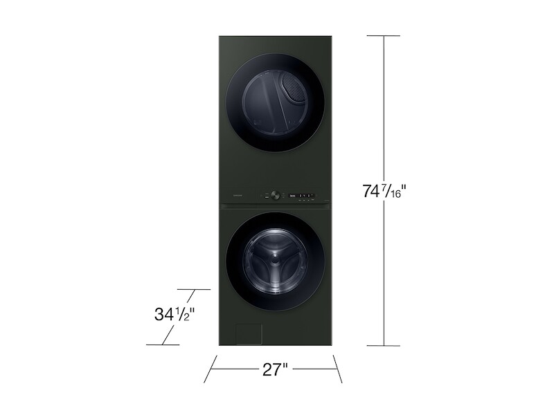 Bespoke 5.3 cu. ft. AI Laundry Hub™ Ultra Capacity Single Unit Washer with AI OptiWash™ and 7.6 cu. ft. Gas Dryer in Satin Green WH53DBH700GFA3