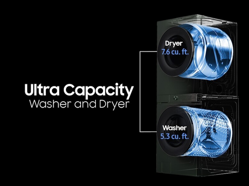 Bespoke 5.3 cu. ft. AI Laundry Hub™ Ultra Capacity Single Unit Washer with AI OptiWash™ and 7.6 cu. ft. Gas Dryer in Satin Green WH53DBH700GFA3