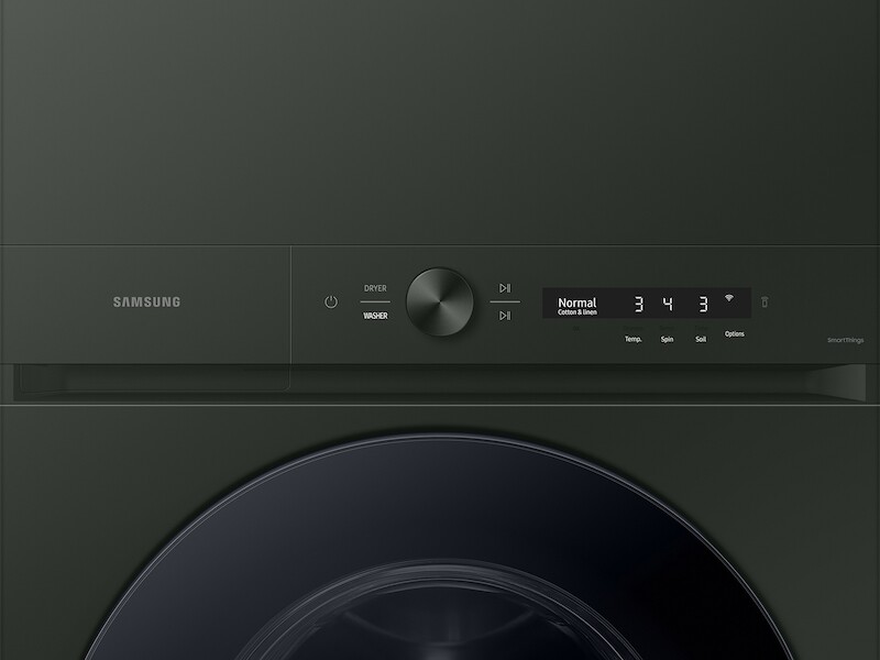 Bespoke 5.3 cu. ft. AI Laundry Hub™ Ultra Capacity Single Unit Washer with AI OptiWash™ and 7.6 cu. ft. Gas Dryer in Satin Green WH53DBH700GFA3