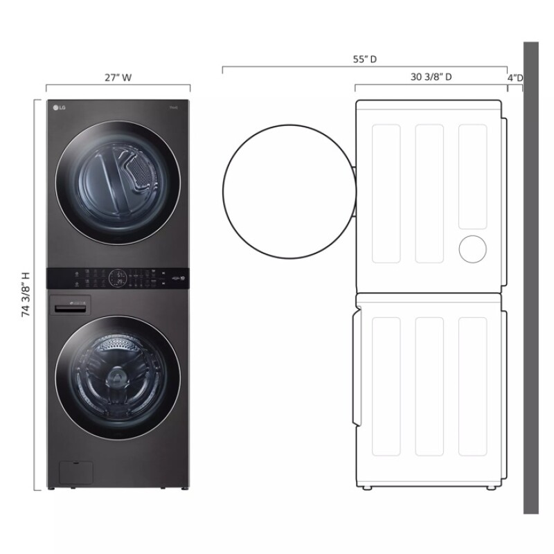 Single Unit Front Load LG WashTower™ with Center Control™ 4.5 cu. ft. Washer and 7.4 cu. ft. Gas Dryer WKGX201HBA