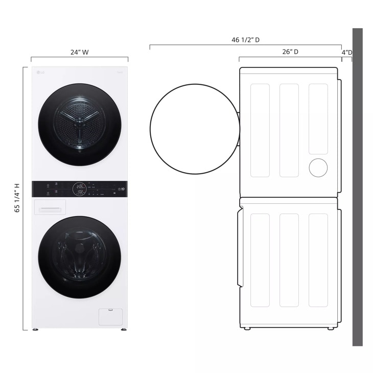 Compact Single Unit LG WashTower™ with Center Control™ 2.4 cu.ft. Front Load Washer and 4.2 cu.ft. Electric Ventless HeatPump™ Dryer WKHC152HWA