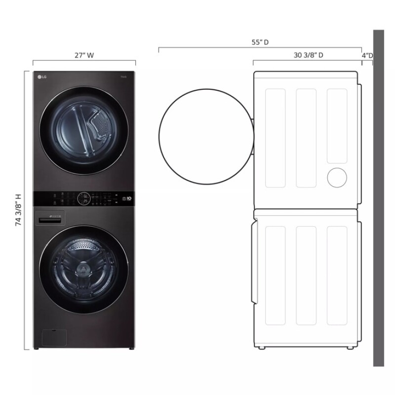 LG WashTower™ Single Unit Front Load 4.5 cu. ft. Washer and 7.2 cu. ft. Heat Pump Ventless Dryer WKHC202HBA