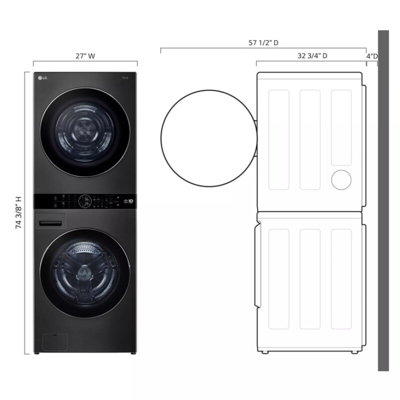 Single Unit Washtower™ With Center Control™ 5.0 Cu. Ft. Front Load Washer And 7.8 Cu. Ft. Electric Ventless Heat Pump Dryer WKHC252HBA