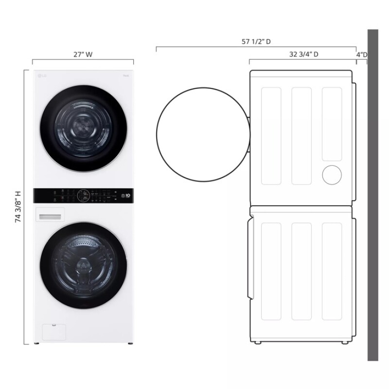 Single Unit LG WashTower™ with Center Control™ 5.0 cu. ft. Front Load Washer and 7.8 cu. ft. Electric Ventless Heat Pump Dryer WKHC252HWA