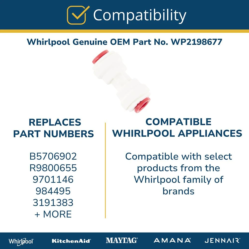 WP2198677 Genuine OEM Refrigerator Water 1/4 IN PEX Tube Fitting WP2198677