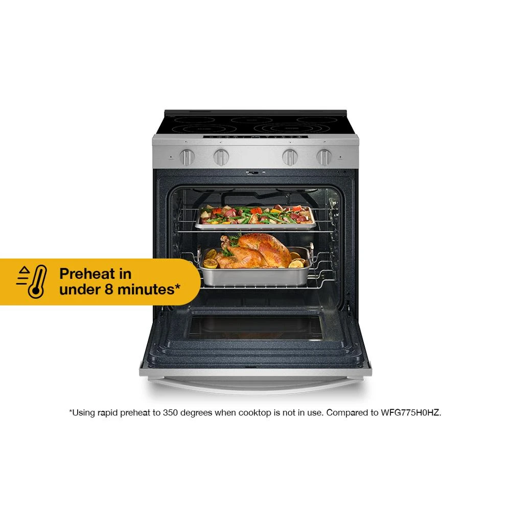 30-inch Smart Slide in Electric Range with Air Cooking Technology, No Preheat Air Fry, WipeClean™ Coating, Steam/Self Clean and High Speed Preheat WSES7530RZ