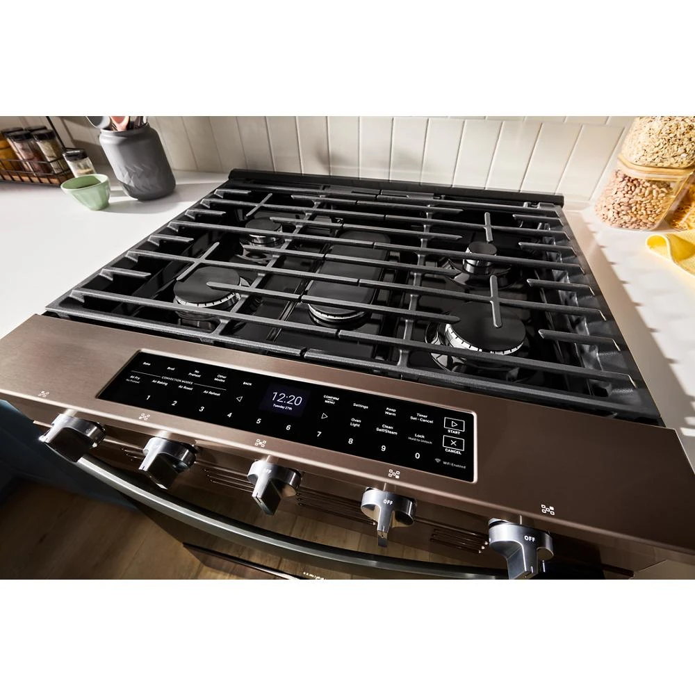 30-inch Smart Slide In Gas Range with Air Cooking Technology, No Preheat Air Fry, Steam/Self Clean and High Speed Preheat WSGS7530RV