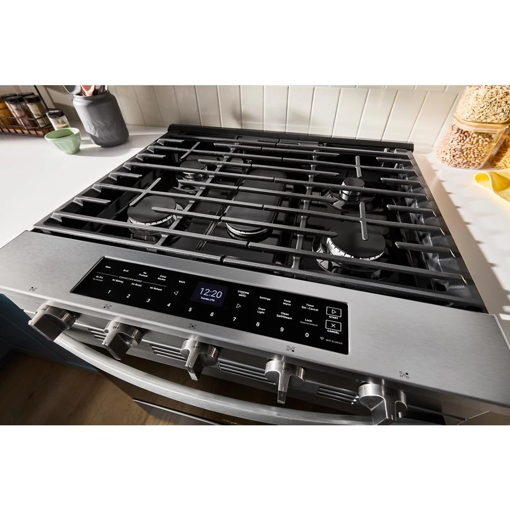 30-inch Smart Slide In Gas Range with Air Cooking Technology, No Preheat Air Fry, Steam/Self Clean and High Speed Preheat WSGS7530RZ