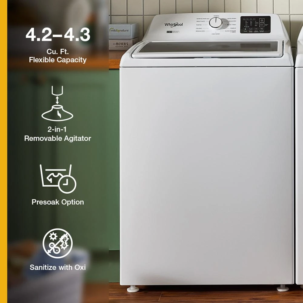 4.2 - 4.3 Cu. Ft. Top Load Washer with 2-in-1 Removable Agitator WTW4107SW