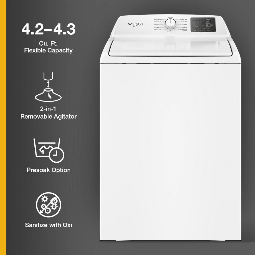 4.2 - 4.3 Cu. Ft. Top Load Washer with 2-in-1 Removable Agitator WTW4107SW