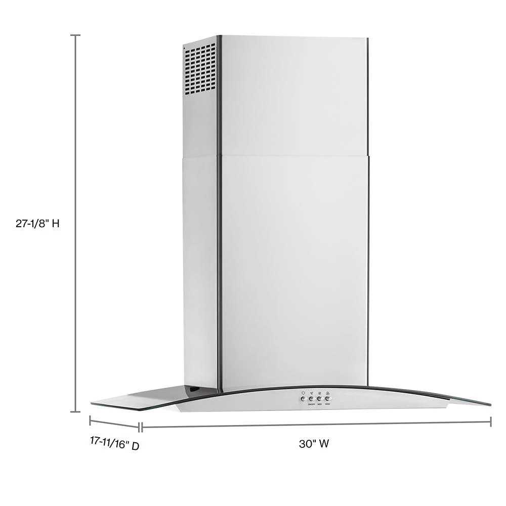 30" Curved Glass Wall Mount Range Hood WVW51UC0LS