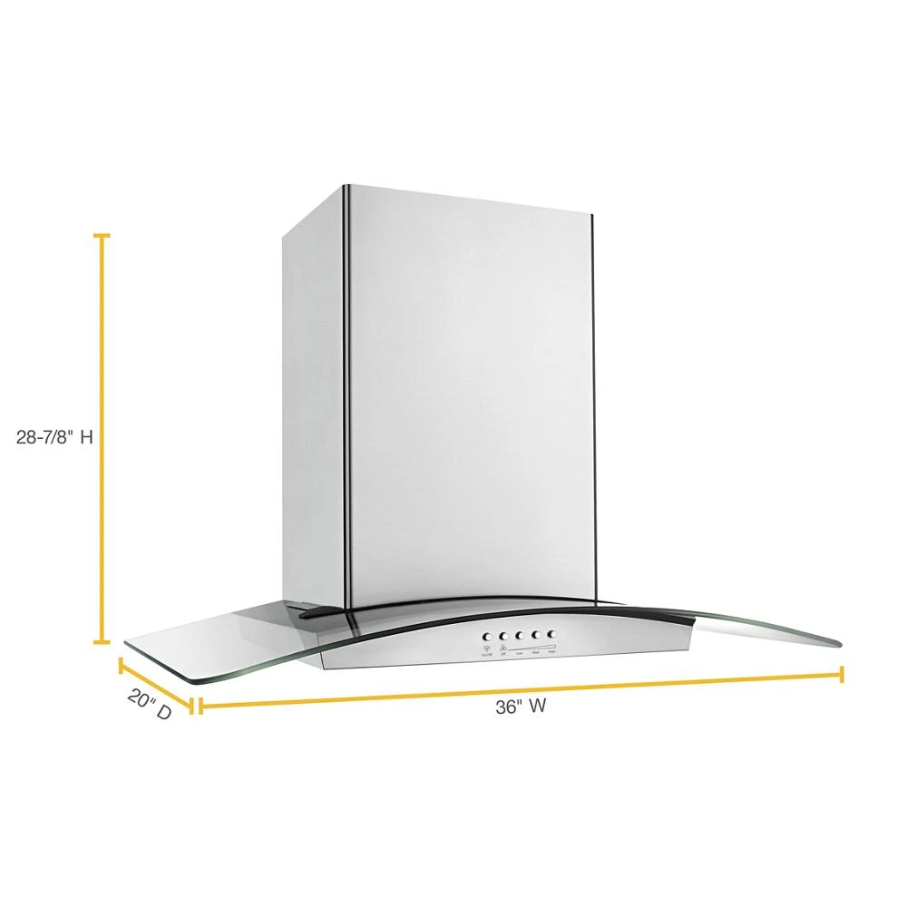 36" Modern Glass Wall Mount Range Hood WVW75UC6DS