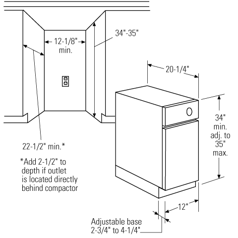 GE 12" Built-In Compactor with Reversible Panel and Safety Lock with Key ZCG3300VWW
