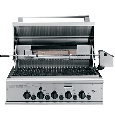 GE 36" Outdoor Cooking Center with 3 Grill Burners, Rotisserie, Smoker and Rack ZGG36N31CSS