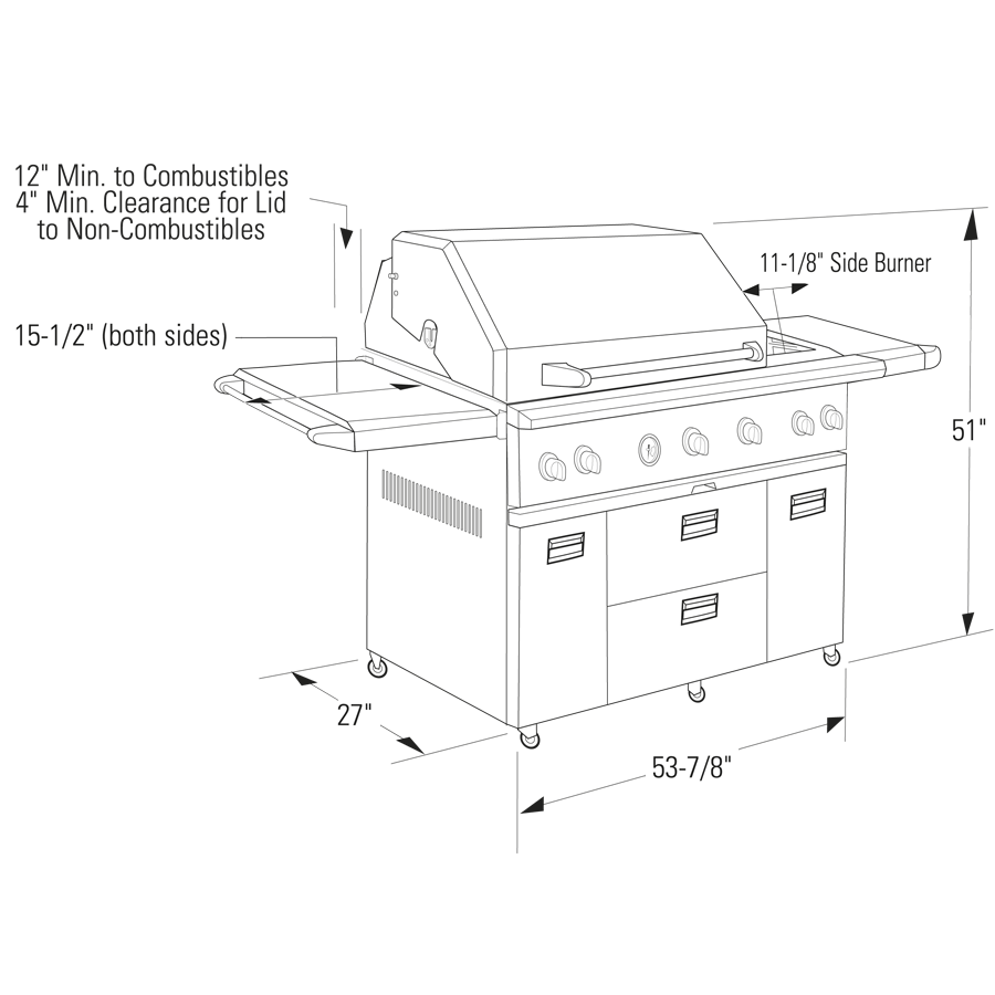 GE 54" Outdoor Cooking Center with Integrated Side Burners ZGG542LCPSS
