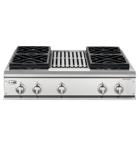 GE Monogram® 36" Professional Gas Cooktop with 4 Burners and Grill (Natural Gas) ZGU36N4RHSS