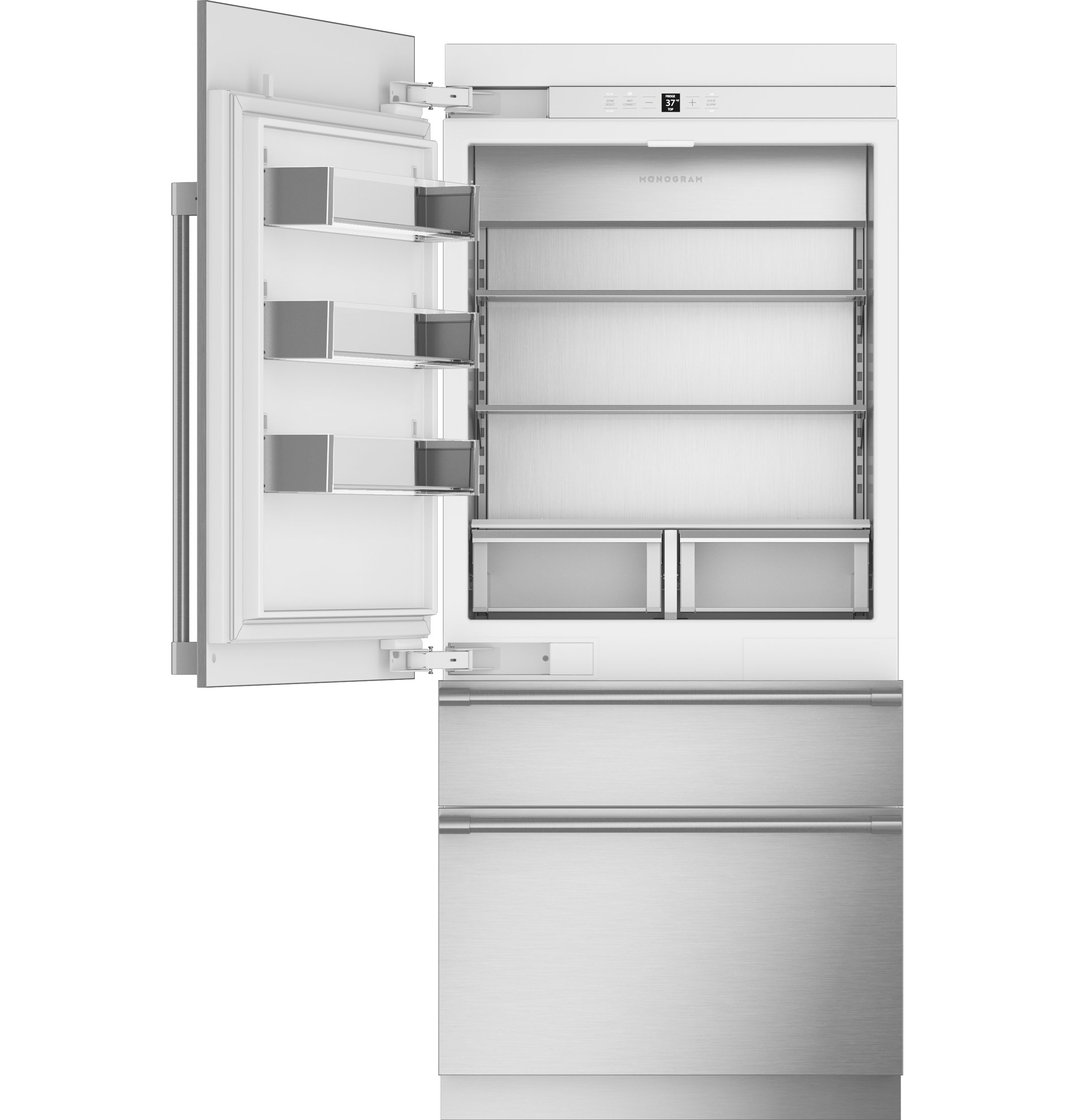 Monogram 36" Panel-Ready Integrated Bottom-Freezer Refrigerator- Left Hinge ZIC363NBVLH