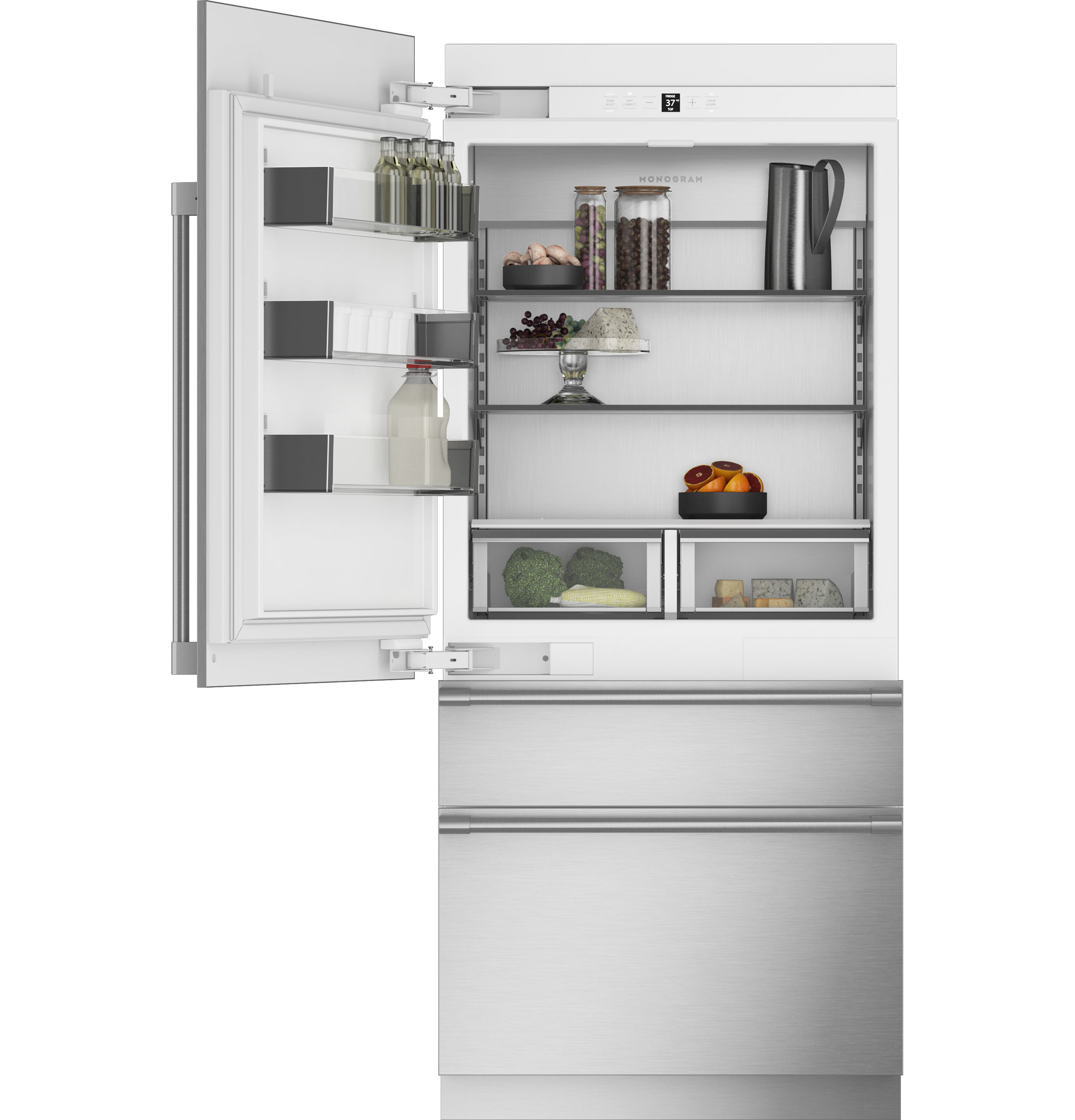 Monogram 36" Panel-Ready Integrated Bottom-Freezer Refrigerator- Left Hinge ZIC363NBVLH