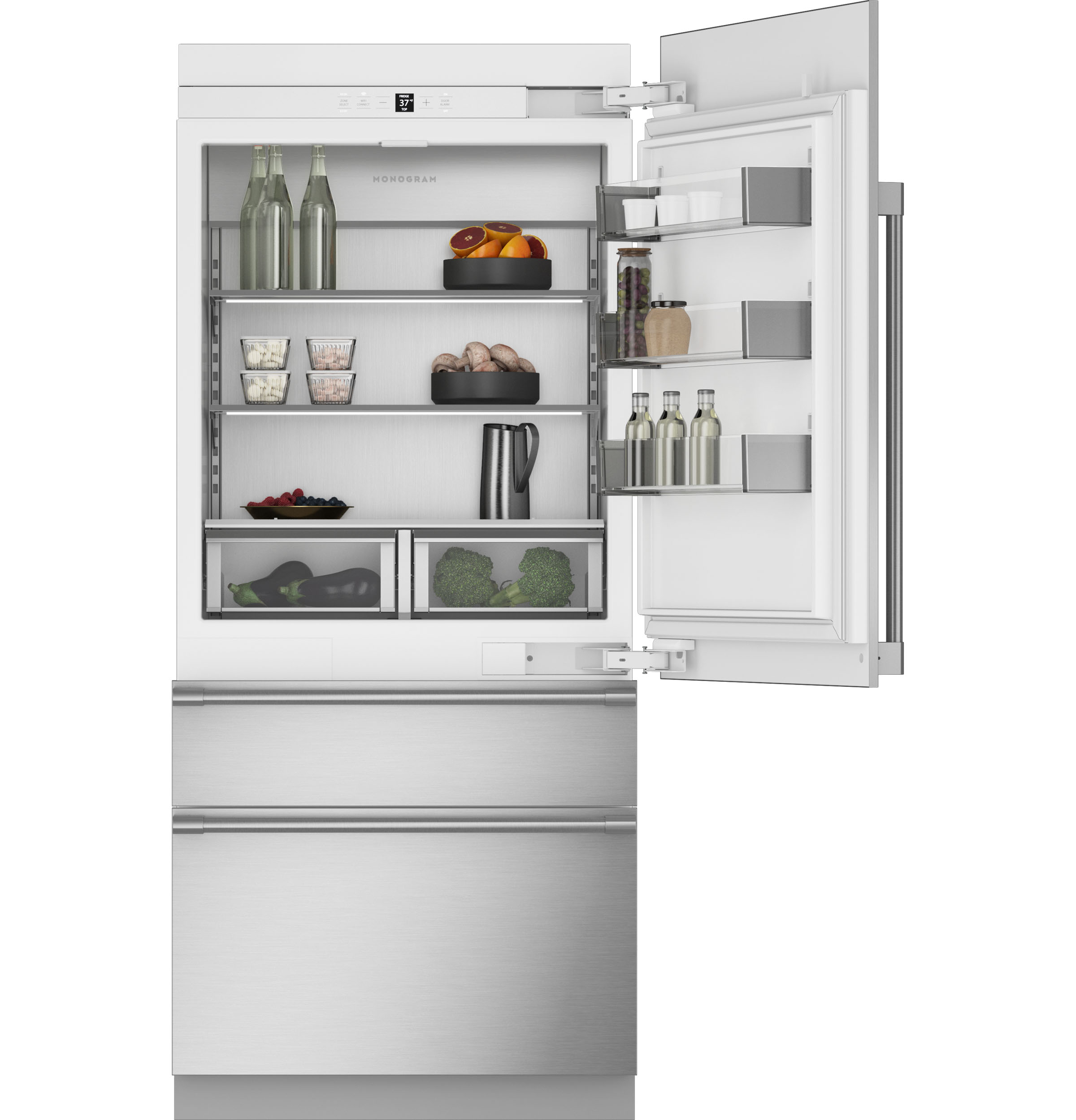 Monogram 36" Panel-Ready Integrated Bottom-Freezer Refrigerator- Right Hinge ZIC363NBVRH